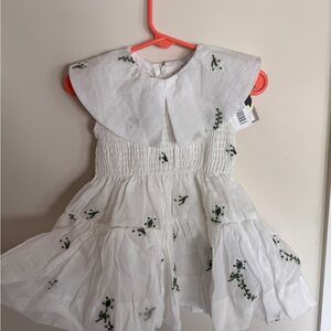 NOMA white Sundress with embroidery, Cap Sleeves and Bib Collar